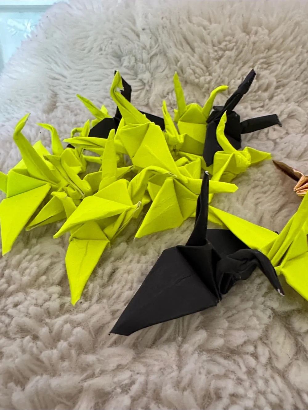 Hand-Folded Neon Yellow Origami Crane